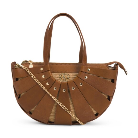 PRATESI Made In Italy Leather Large Half Moon Crossbody With Fan Detail - Picture 1 of 4